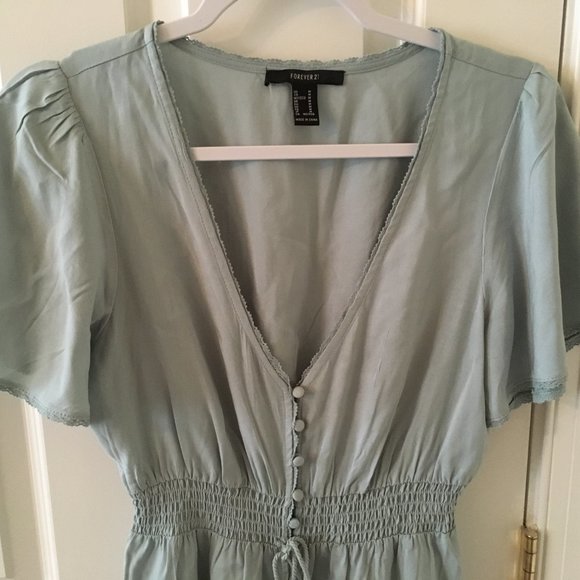 Flowy teal self-tie dress - Picture 2 of 5